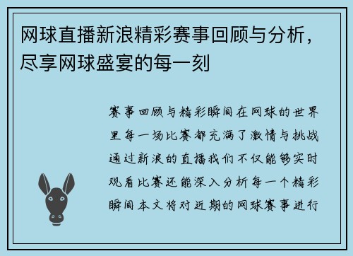 网球直播新浪精彩赛事回顾与分析，尽享网球盛宴的每一刻